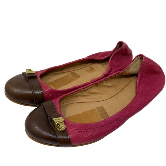 Coach Delphine Ballet Flats Womens 8.5 Slip On Buckle Pink Brown Leather - Picture 2 of 8